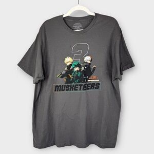 My Hero Academia World Heroes Mission 3 Musketeers Short Sleeve Tee XL Gray EUC